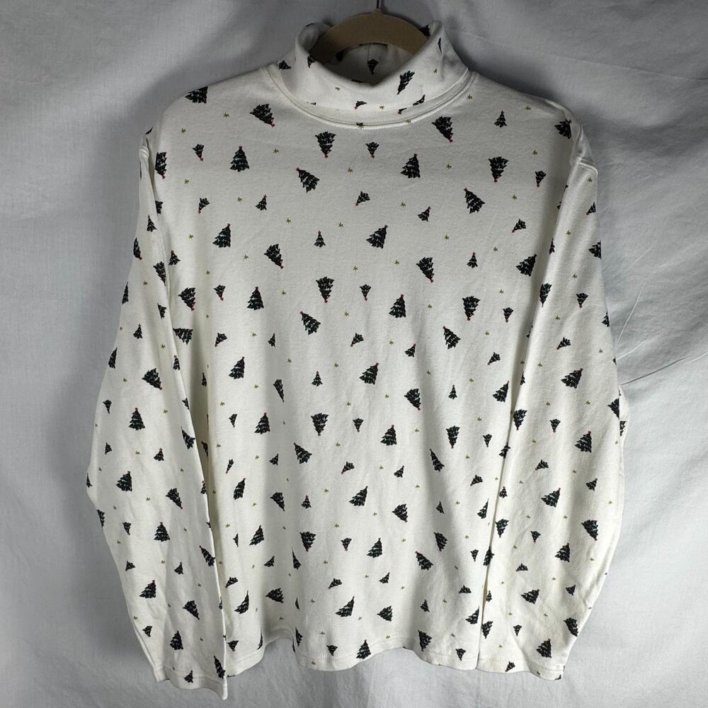 Studio Works Vintage 'Ugly Christmas' 100% Cotton Festive Turtleneck, Sz L Trees - Picture 1 of 8